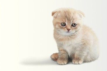 Cute cat kitten, sitting on light background.
