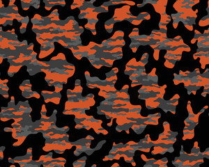 urban camouflage dark background, orange spots, trendy vector seamless texture