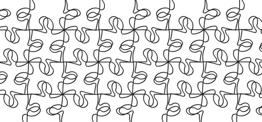 Fototapeta na wymiar jigsaw puzzle pieces connection line pattern. Puzzle pieces icon or pictogram. Cartoon vector outline. Autism awareness logo or symbol. Dubbele platte puzzels. Teamwork concept. Mosic sign. Game print