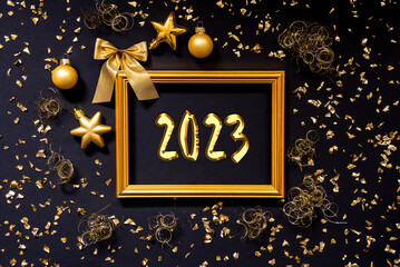 Frame, Golden Glitter Christmas Decoration, Ball, Text 2023