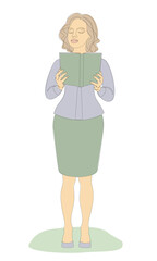 Silhouettes of girls in a modern one line style. Woman teacher reads a book. Continuous line, decor aesthetic outline, posters, wall art, stickers, logo. Vector illustration.