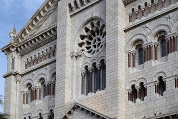 Fototapeta na wymiar Monaco, Monaco - 02.10.2022: Close up of the Cathedral of Saint Nicholas of Monaco