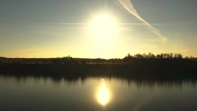 ukraine. kalush. flooded quarry. gold autumn. lake. sunset
