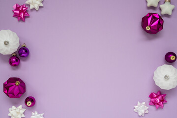 Purple Christmas Background, Copy Space For Your Text, Flat Lay