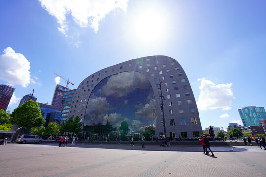 Rotterdam Cityscape With Market Hall On Sunny Day, Netherlands