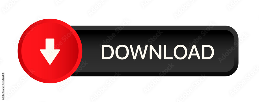 Fototapete 3D black red download button icon. Upload icon. Down arrow bottom side symbol. Click here button. Save cloud icon push button for UI UX, website, mobile application.