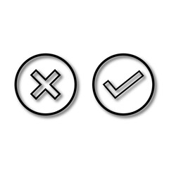 yes and no buttons. Cross and a Tick with a shadow