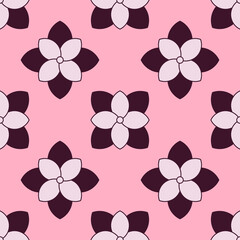 Vector seamless pattern of dark flowers on pink background for websites, textile, wrappers, wallpapers