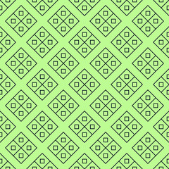 Vector seamless pattern of squares inside of rhombs on green background for websites, textile, wrappers, wallpapers