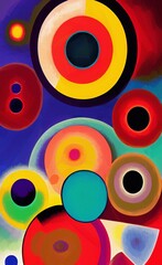 Fototapeta premium Abstract digital painting circles, geometric modern fauvism art. Neo expressionism style wall art poster, canvas print. Interior decoration template. Creative design abstract background texture