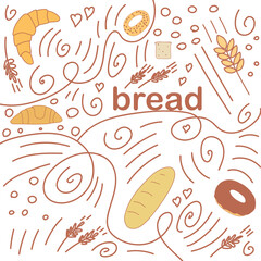 Vector pattern in doodle style on the theme of bread