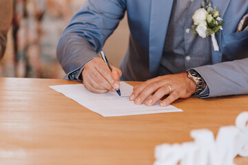 Hochzeit Unterschrift von Braut und Bräutigam