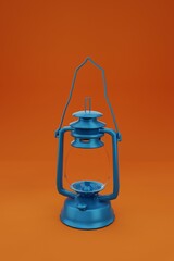 3D illustration, image of kerosene lamp, red background, 3D rendering.