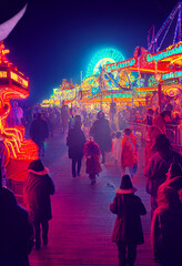Obraz premium haunted boardwalk carnival, digital illustration, created with generative ai