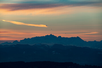 Hot Air Balloons over Säntis in the morning