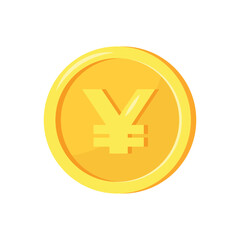 Golden coin with yuan sign isolated on white background. Vector illustration