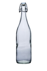 Glass water bottles on a white background