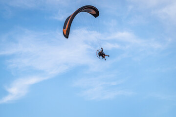 Pilot powered paragliding flying in Asturies