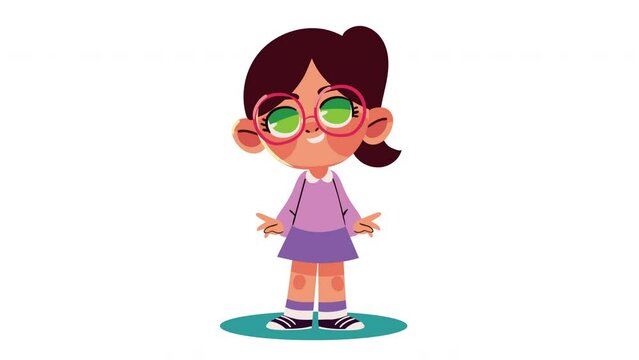 little girl wearing eyeglases animation