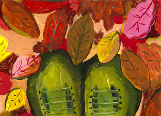 boots autumn leaves autumn walk leaf fall watercolour 