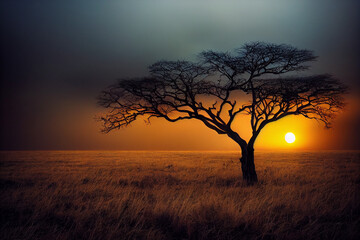 Lonely tree on African landscape