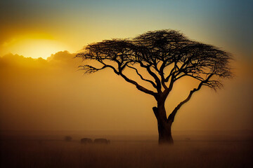Fototapeta na wymiar Lonely tree on African landscape