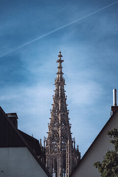 view of the tower of a gothic cathedral in germany