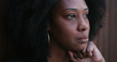 Preoccupied African woman. Pensive stressed black person feeling anxiety