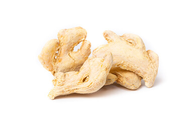 Dried ginger root on white background isolated. Indian spices close up.