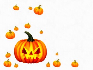 Digital drawing of haloween nature background with orange pumpkin,  painting on paper style