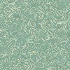 Vector seamless pattern Wild flowers line art abstract 