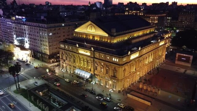 Opera Colon theater at sunset in Buenos Aires