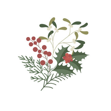 Christmas Bouquet and Arrangement. Vector Illustration.