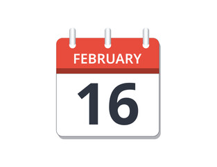 February, 16th calendar icon vector
