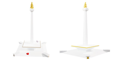 Fototapeta premium Collection of 3D sets of Monas National Monument Jakarta Landmarks Indonesia isolated 3d render