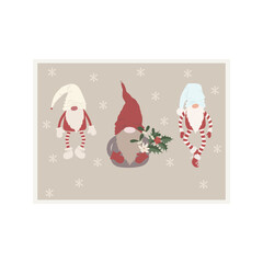 Christmas Card with Gnomes and Winter Florals.