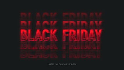 Black Friday Sale banner template. Realistic 3d neon signboard. Black Friday neon lettering with trendy text effect. Vector illustration for decoration of sale banners, posters, flyers.