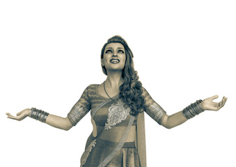 seductive woman praying in a white background