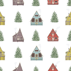 Fototapeta premium Christmas Seamless Pattern with white Background.