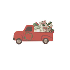 Red Truck with Gifts. Vector