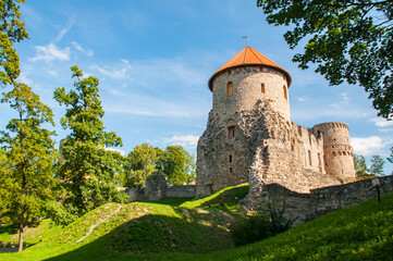 Ruins of the ancient castle in old town of Cesis. There was a residence of the Livonian order in...