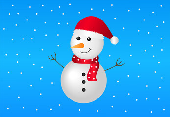 snowman with Christmas hat on blue background