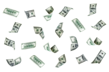 Money stack. Hundred dollars of America. Falling money isolated, us bill background.