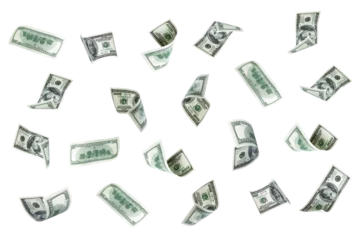 Fotobehang Money stack. Hundred dollars of America. Falling money isolated, us bill background. © Maksym