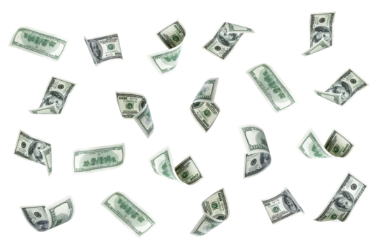 Money stack. Hundred dollars of America. Falling money isolated, us bill background.