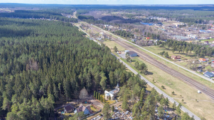 Fototapeta na wymiar An aerial view of Pabrade town and surrounding area. Lithuania.