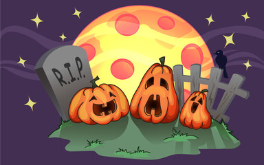 Halloween pumpkins sing in the graveyard