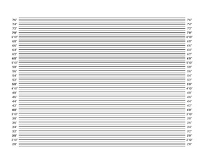 Mugshot board template. Police wall measurements for wanted picture. Mug shot criminal background with lines in inches. Lineup backdrop. Identification frame for crime arrest. Vector illustration.