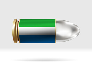 Sierra Leone flag on bullet. A bullet danger moving through the air. Flag template. Easy editing and vector in groups. National flag vector illustration on background.