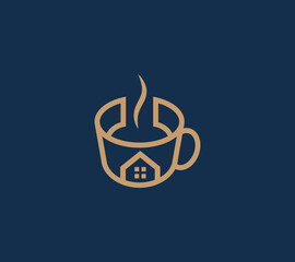A line art icon logo of a modern coffee house or coffee home / coffee bean business